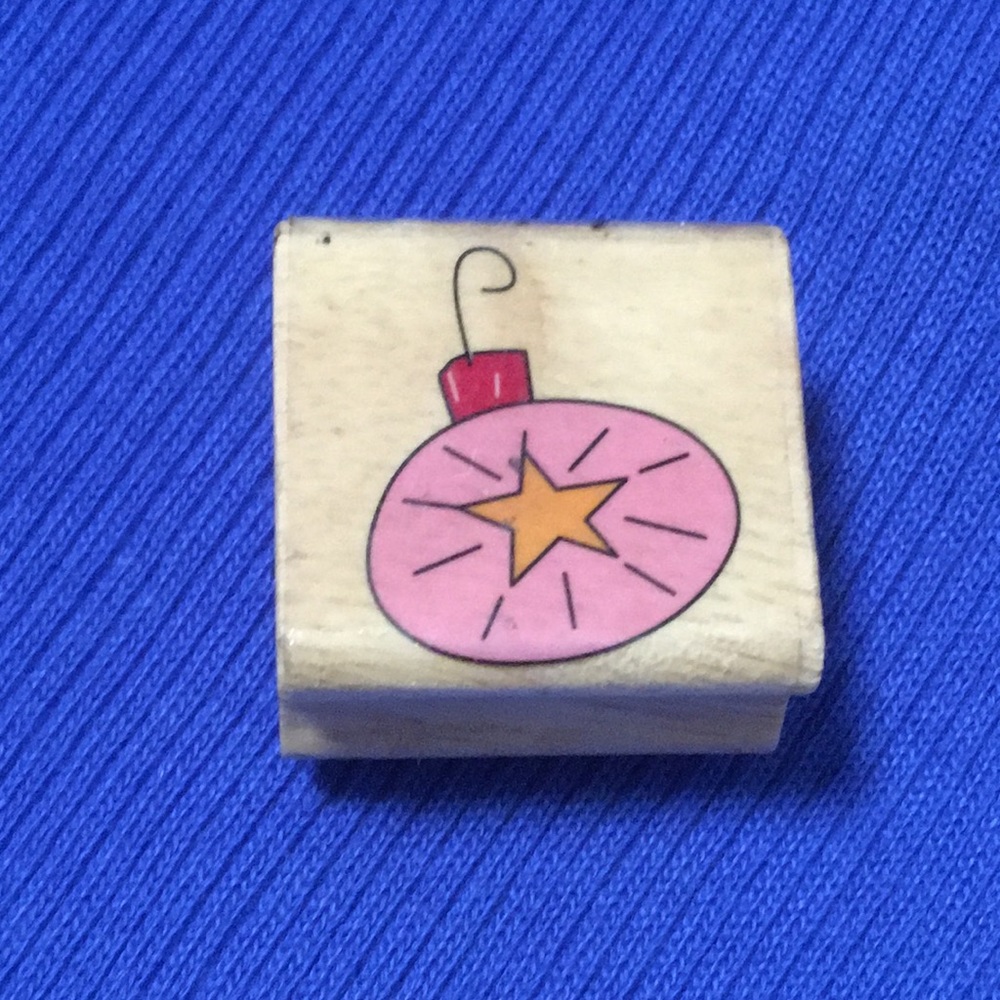 Christmas Ornament w/Star” Wood Mount Rubber Stamp